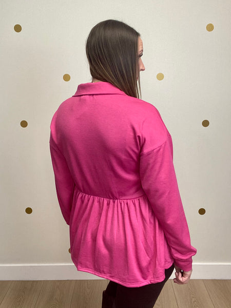 Fuchsia Button Shacket