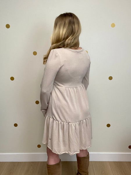 Taupe Ribbed Tiered Dress