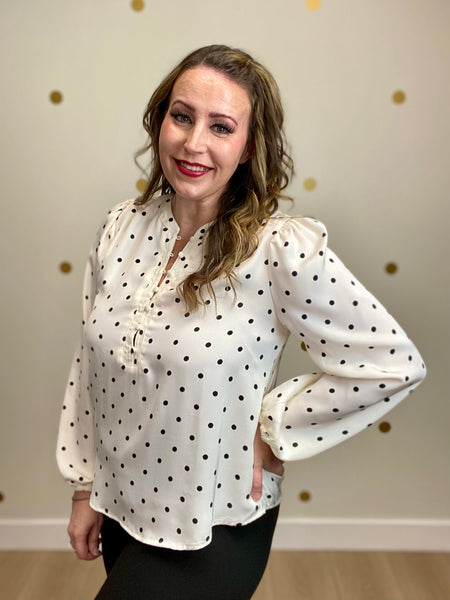 Cream Polka Dot Button Top