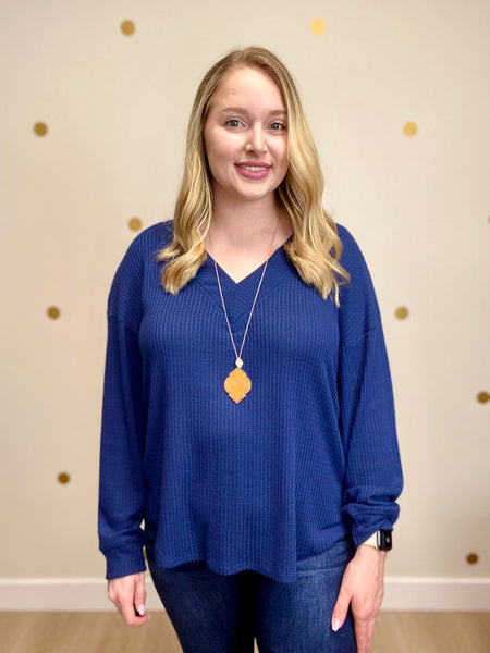 Navy Waffle Top
