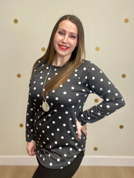 Charcoal Polka Dot Top