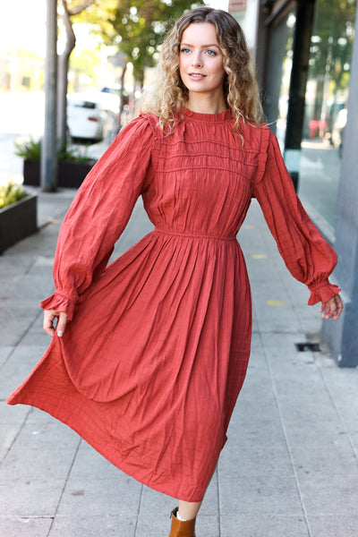 Love Found Rust Mock Neck Embossed Lined Dress - Online Only!