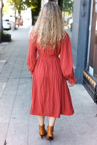 Love Found Rust Mock Neck Embossed Lined Dress - Online Only!