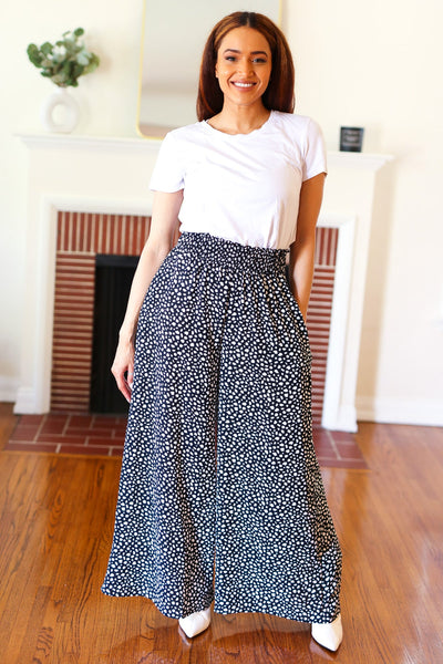 Let's Meet Up Black Animal Print Smocked Waist Palazzo Pants - Online Only!