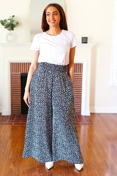 Let's Meet Up Black Animal Print Smocked Waist Palazzo Pants - Online Only!