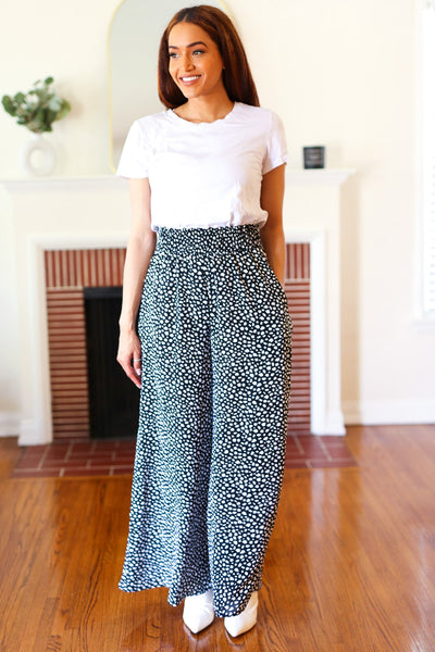 Let's Meet Up Black Animal Print Smocked Waist Palazzo Pants - Online Only!