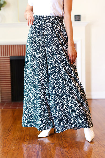Let's Meet Up Black Animal Print Smocked Waist Palazzo Pants - Online Only!
