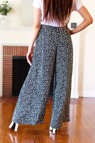 Let's Meet Up Black Animal Print Smocked Waist Palazzo Pants - Online Only!