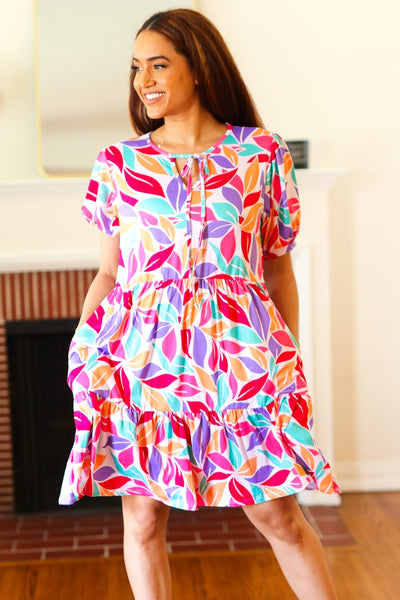 Feel Your Best Multicolor Floral Tiered Front Tie Pocketed Dress - Online Only!