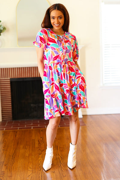 Feel Your Best Multicolor Floral Tiered Front Tie Pocketed Dress - Online Only!