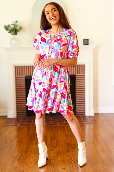 Feel Your Best Multicolor Floral Tiered Front Tie Pocketed Dress - Online Only!