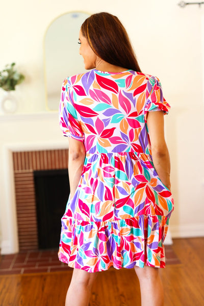 Feel Your Best Multicolor Floral Tiered Front Tie Pocketed Dress - Online Only!