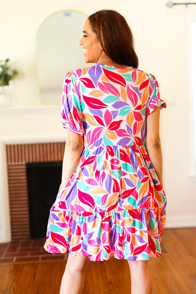 Feel Your Best Multicolor Floral Tiered Front Tie Pocketed Dress - Online Only!