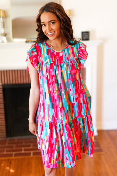 Feeling Bold Multicolor Abstract Print Tiered Ruffle Sleeve Dress - Online Only!