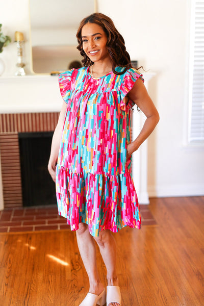 Feeling Bold Multicolor Abstract Print Tiered Ruffle Sleeve Dress - Online Only!