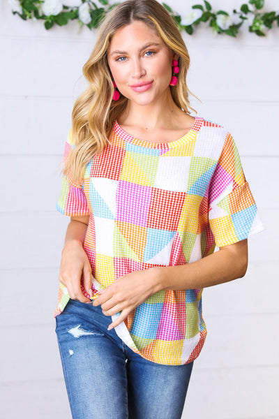 Multicolor Geometric Textured Knit Top - Online Only!