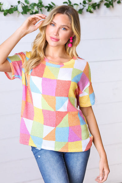 Multicolor Geometric Textured Knit Top - Online Only!