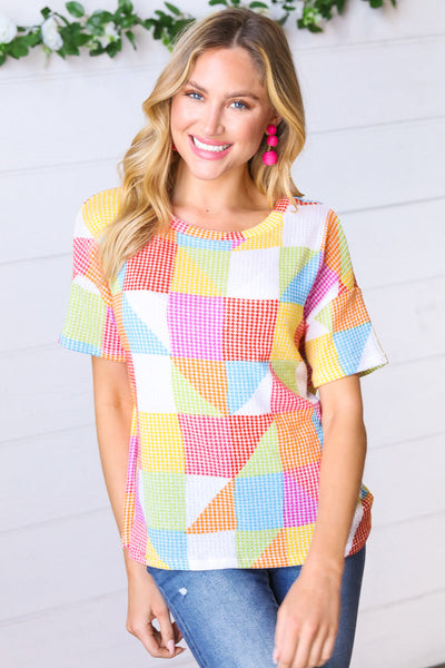 Multicolor Geometric Textured Knit Top - Online Only!