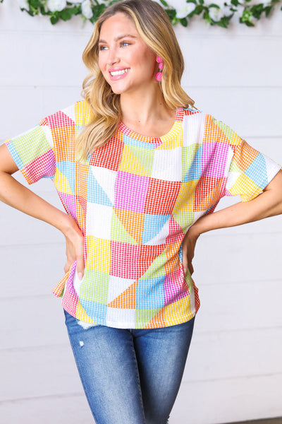 Multicolor Geometric Textured Knit Top - Online Only!