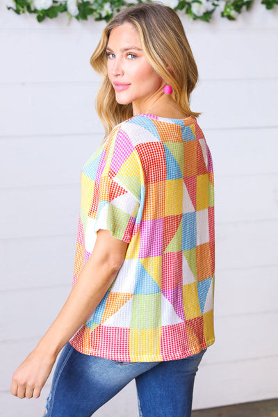 Multicolor Geometric Textured Knit Top - Online Only!