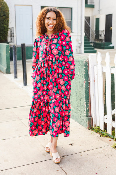 Look Adorable Ribbon Bow Tie Babydoll Tiered Maxi Dress - Online Only!