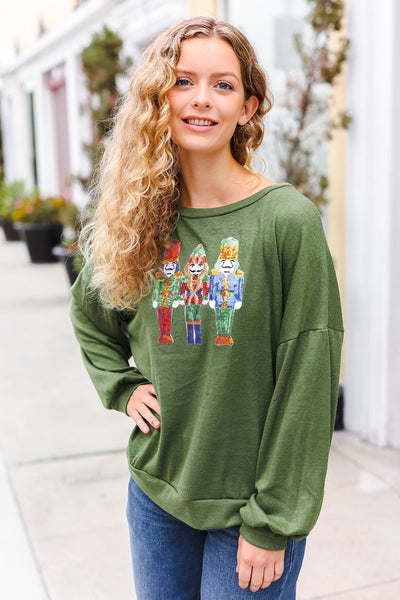 Be Merry Forest Green Nutcracker Sequin Hacci Top - Online Only!