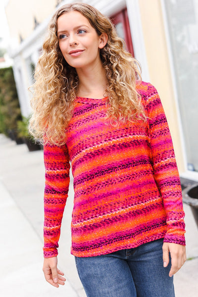 Be Bold Flame & Magenta Striped Cable Knit Print Hacci Top - Online Only!