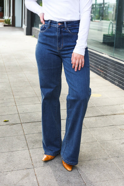 Judy Blue Medium Wash High Waist Wide Leg Jeans - Online Only!