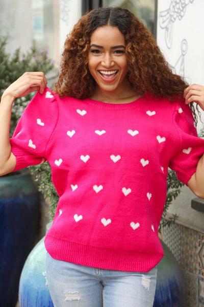 Be Mine Pink & White Heart Oversized Jacquard Sweater - Online Only!