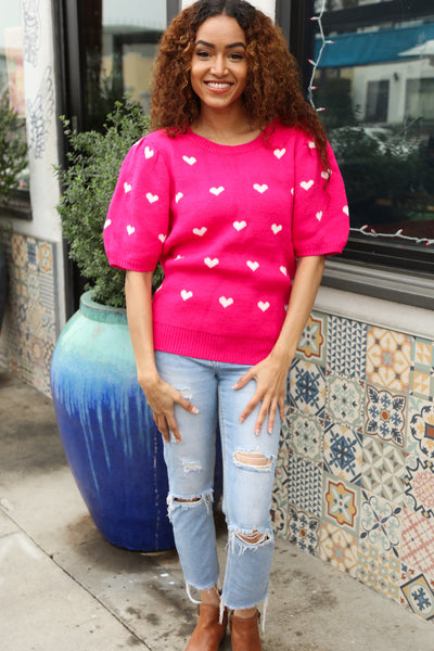 Be Mine Pink & White Heart Oversized Jacquard Sweater - Online Only!