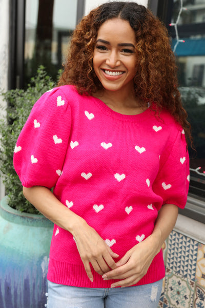 Be Mine Pink & White Heart Oversized Jacquard Sweater - Online Only!