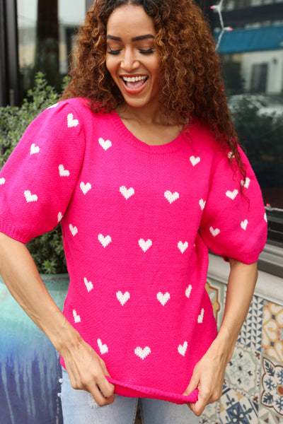 Be Mine Pink & White Heart Oversized Jacquard Sweater - Online Only!