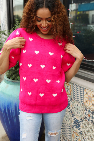 Be Mine Pink & White Heart Oversized Jacquard Sweater - Online Only!