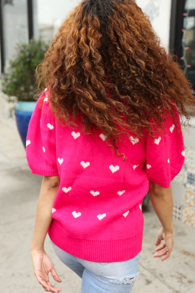 Be Mine Pink & White Heart Oversized Jacquard Sweater - Online Only!
