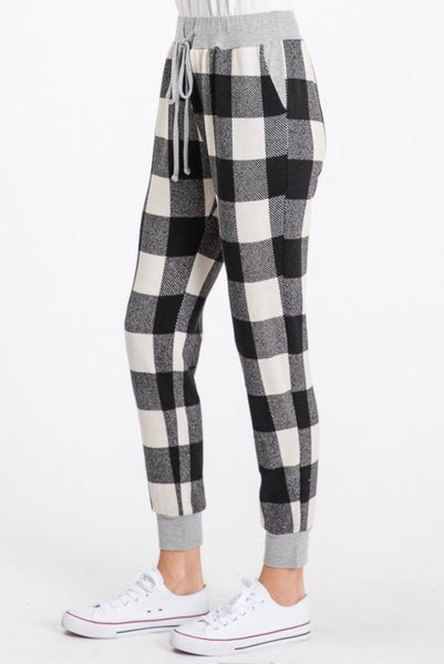 FINAL SALE Black & Ivory Buffalo Plaid Jogger Pants