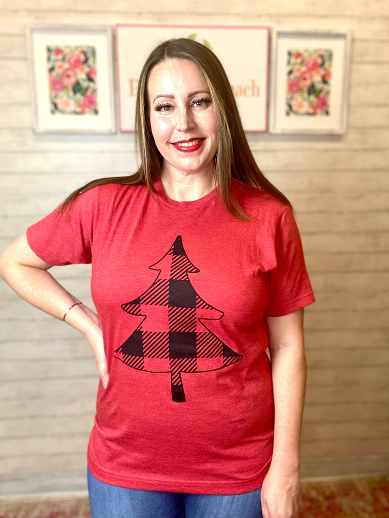 FINAL SALE Red Buffalo Plaid Christmas Tree Tee