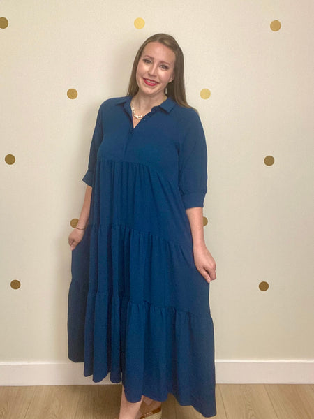 Teal Button Tiered Maxi Dress