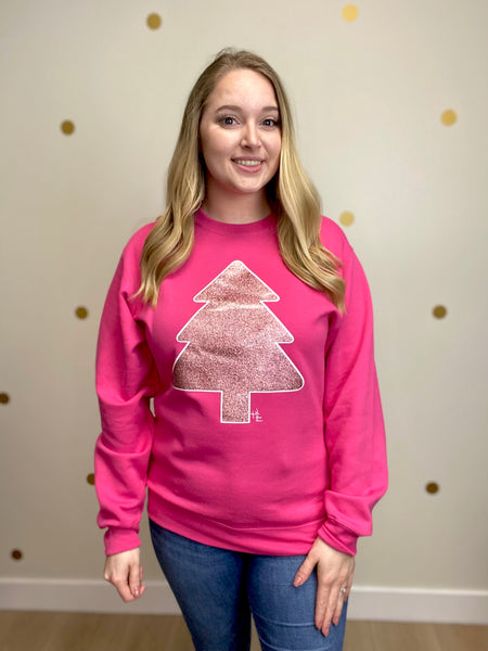 FINAL SALE Pink Glitter Christmas Tree Swetashirt