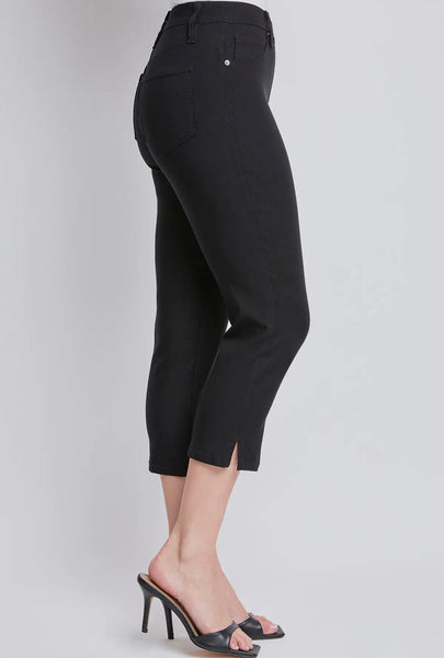 FINAL SALE Black Hyperstretch Pull On Capri with Side Slit
