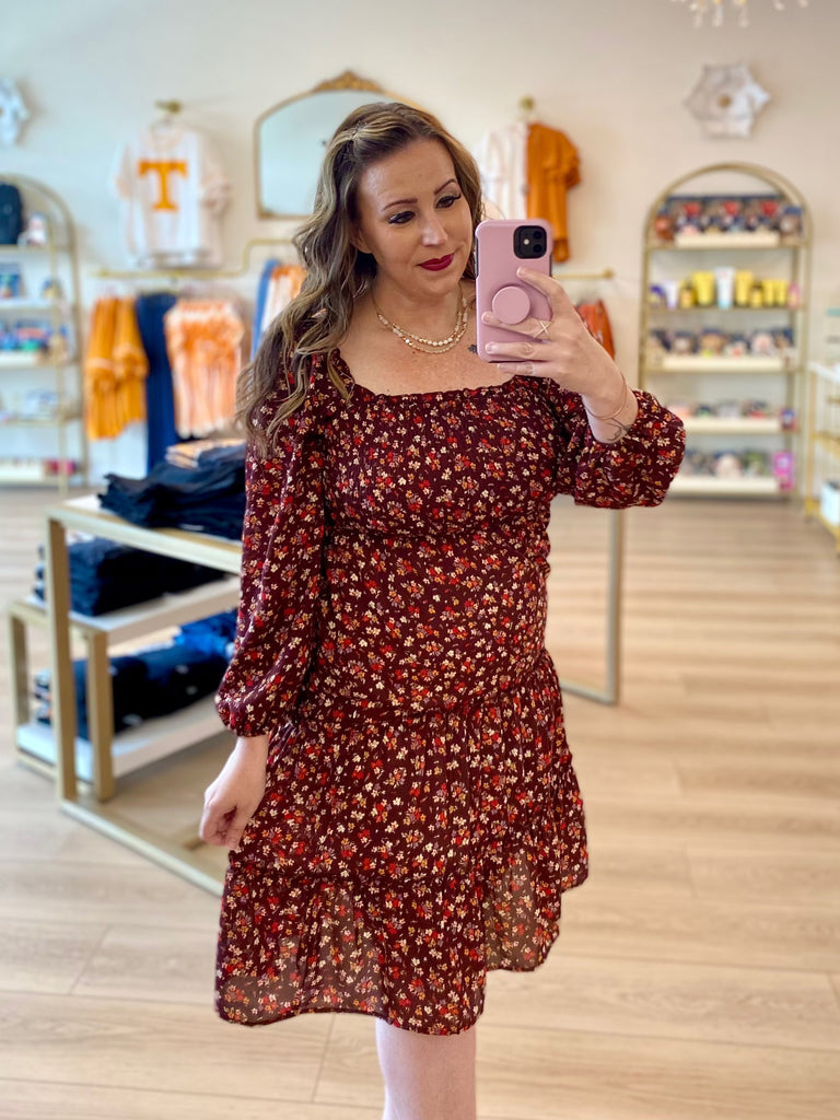Brown Floral Smocked Tiered Dress