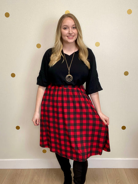 FINAL SALE Black & Red Buffalo Plaid Swing Skirt