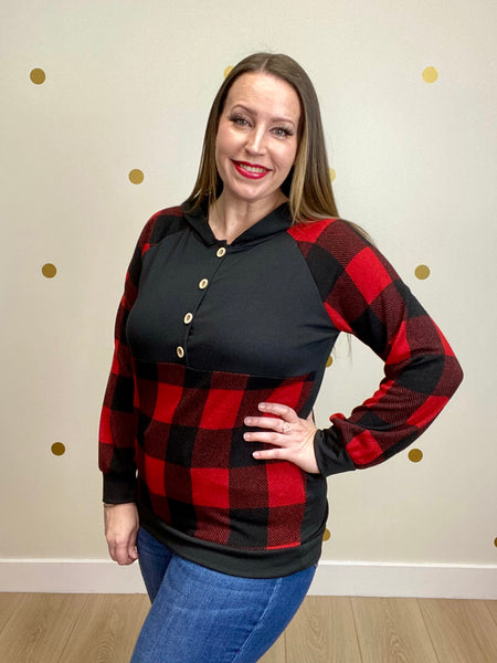 FINAL SALE Black & Red Buffalo Plaid Hoodie