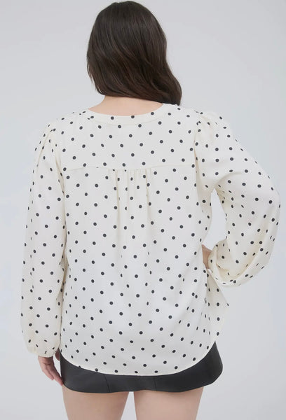 Cream Polka Dot Button Top