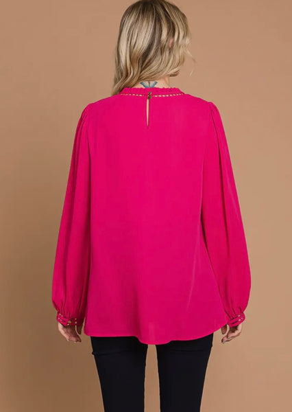 Fuchsia Trim Detailed Top