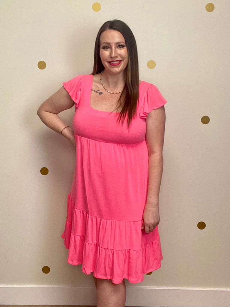 FINAL SALE Pink Tiered Ruffle Sleeve Dress