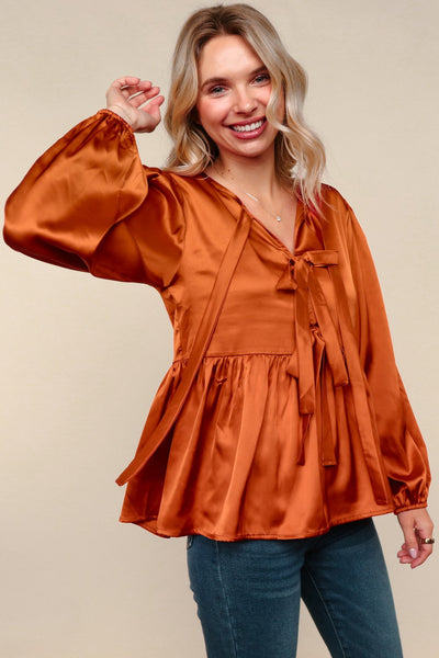Tied Up in Style Rust Ribbon Blouse - Online Only!
