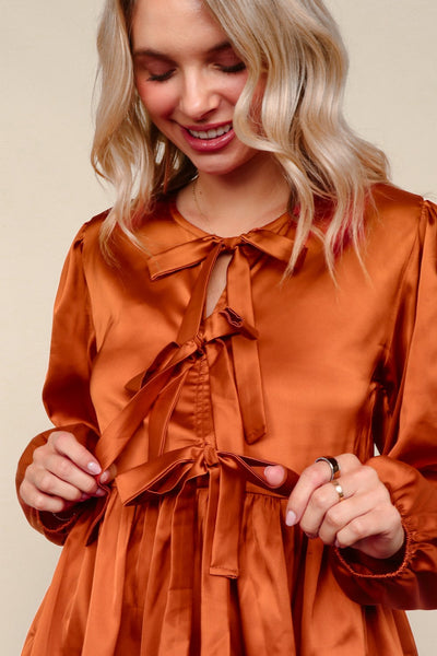 Tied Up in Style Rust Ribbon Blouse - Online Only!
