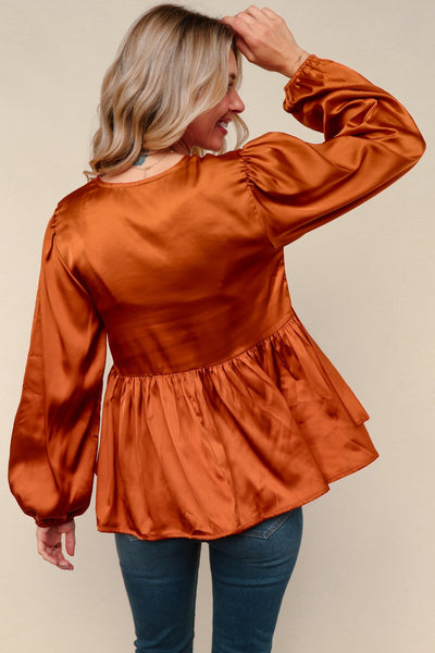 Tied Up in Style Rust Ribbon Blouse - Online Only!