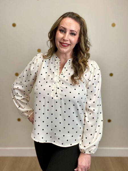 Cream Polka Dot Button Top