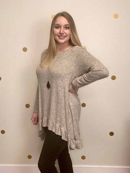 Oatmeal Brushed Ruffle Oversized Tunic